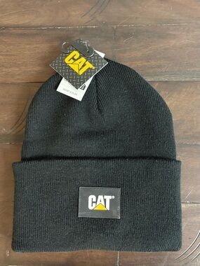 Caterpillar Black Knit Beanie with Yellow Logo